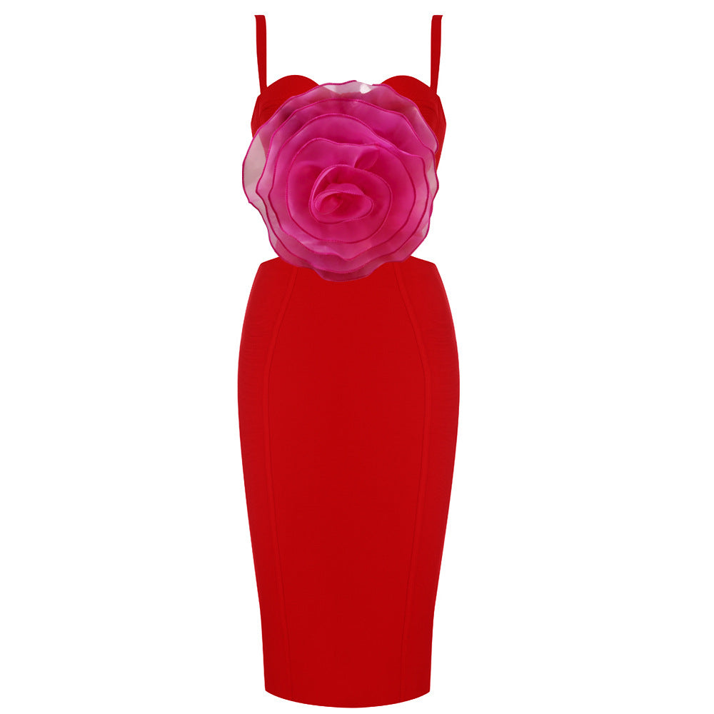 Mesh Flower Bandage Midi Dress