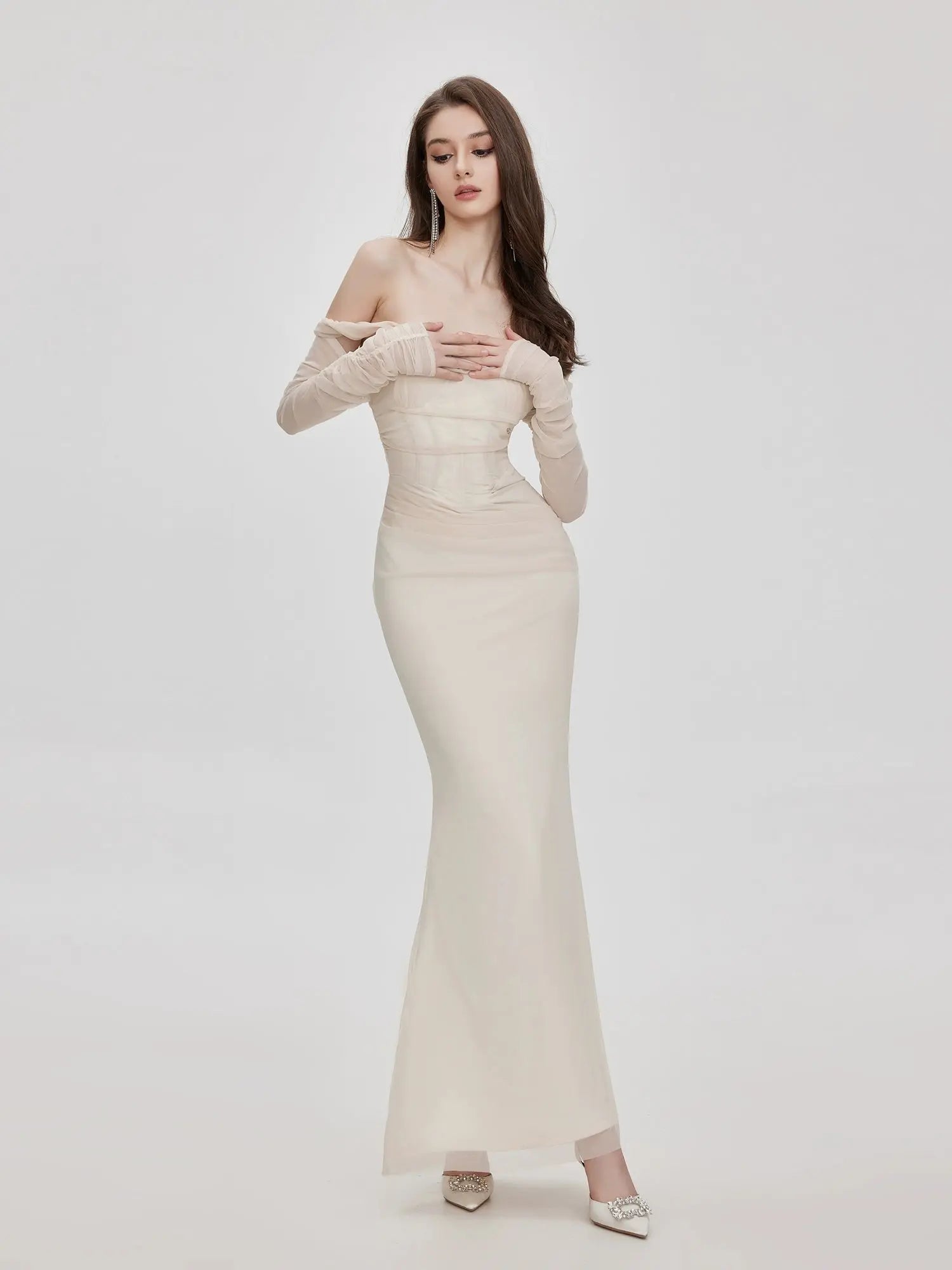 Mesh Off-Shoulder Maxi Dress