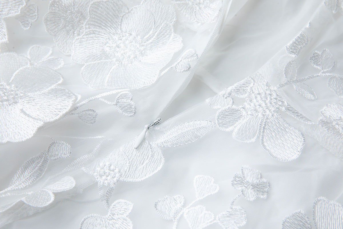 3d Floral Lace Mini Dress in White