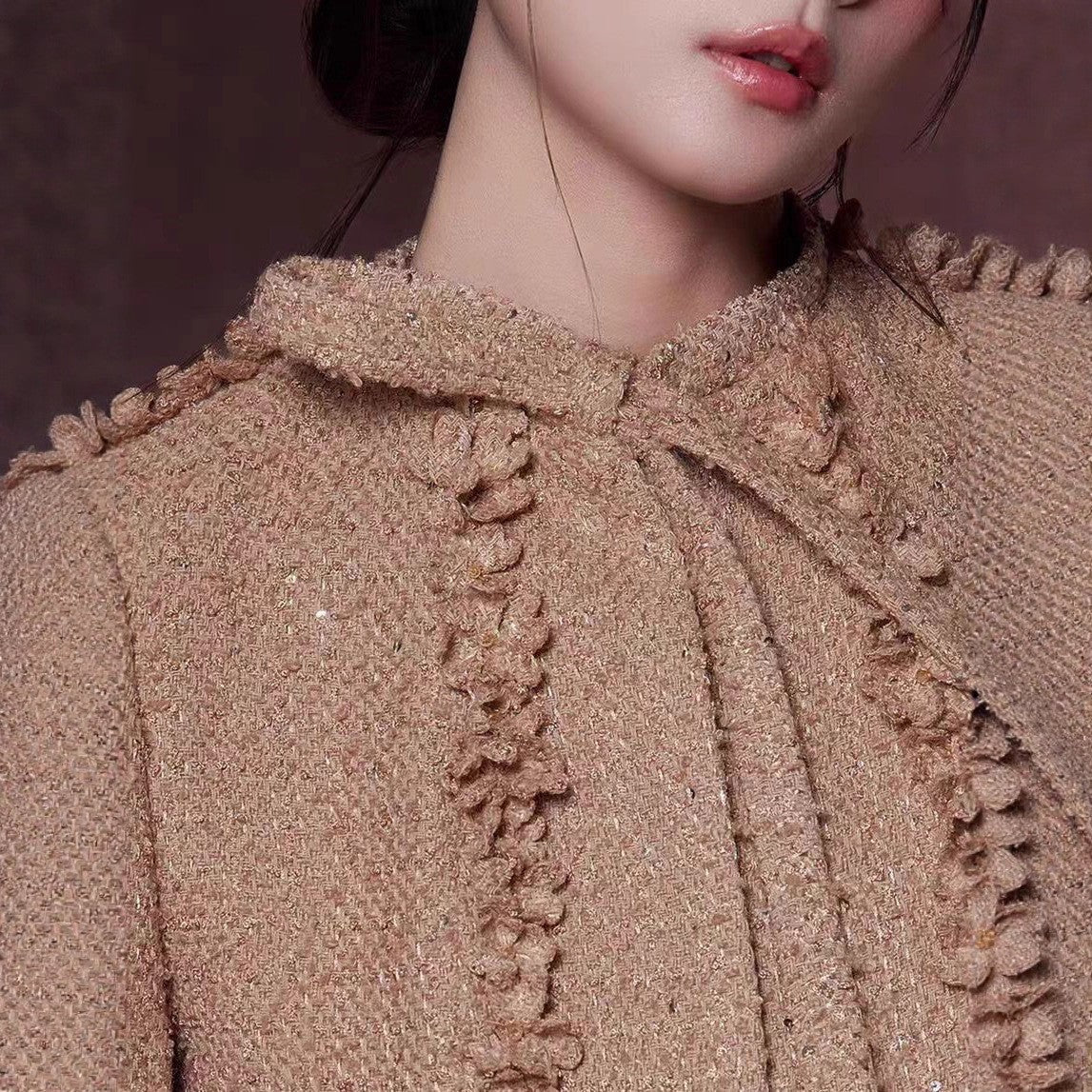 Brown Flower Embellished Cardigan Shorts Set