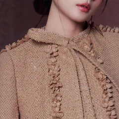 Brown Flower Embellished Cardigan Shorts Set