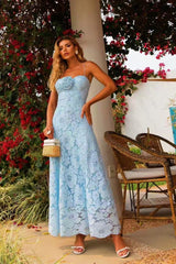 Hollow Out Sleeveless Maxi Dress in Blue