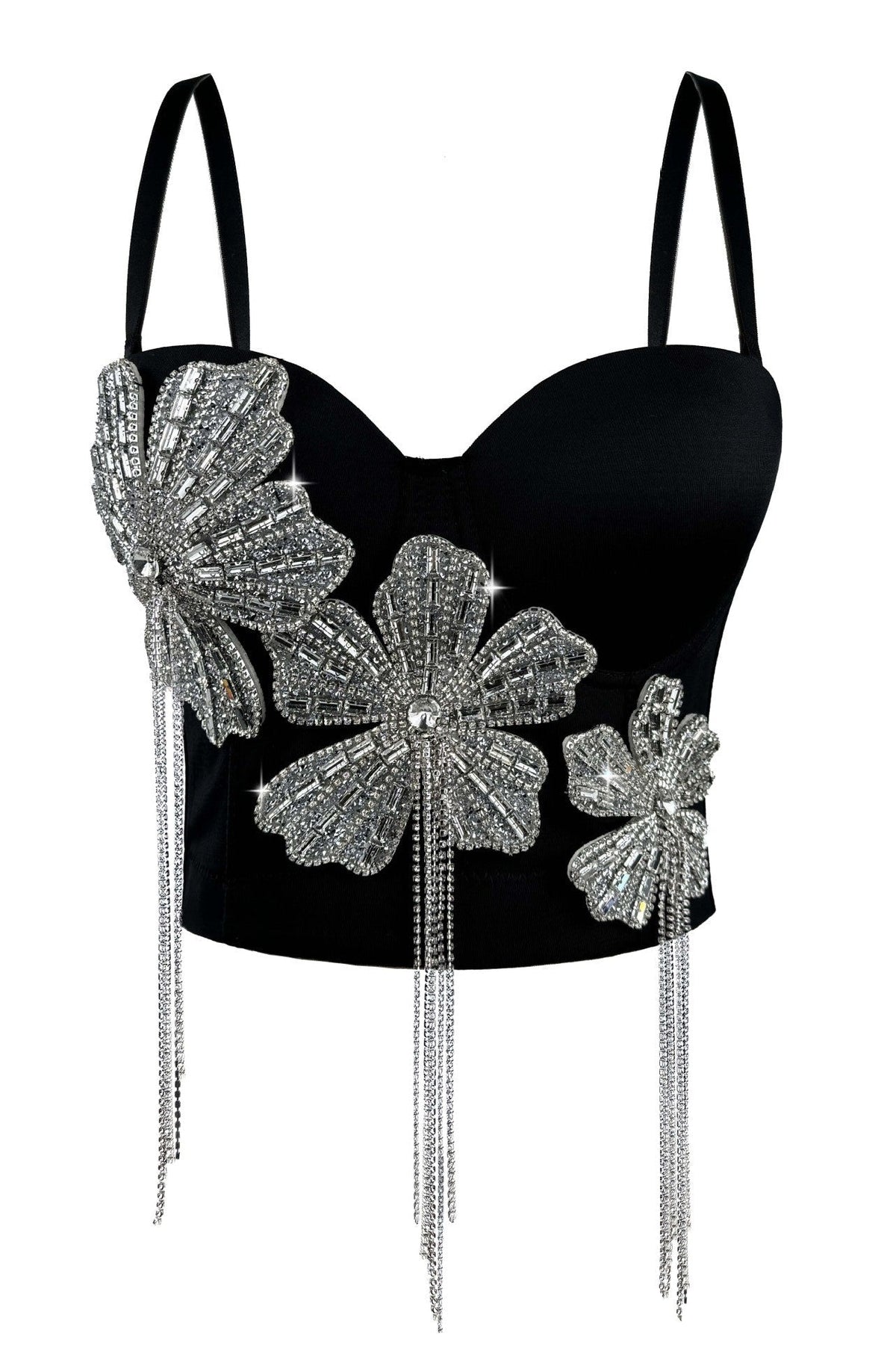 Strap 3D Rhinestone Flower Fringe Corset Bustier Top