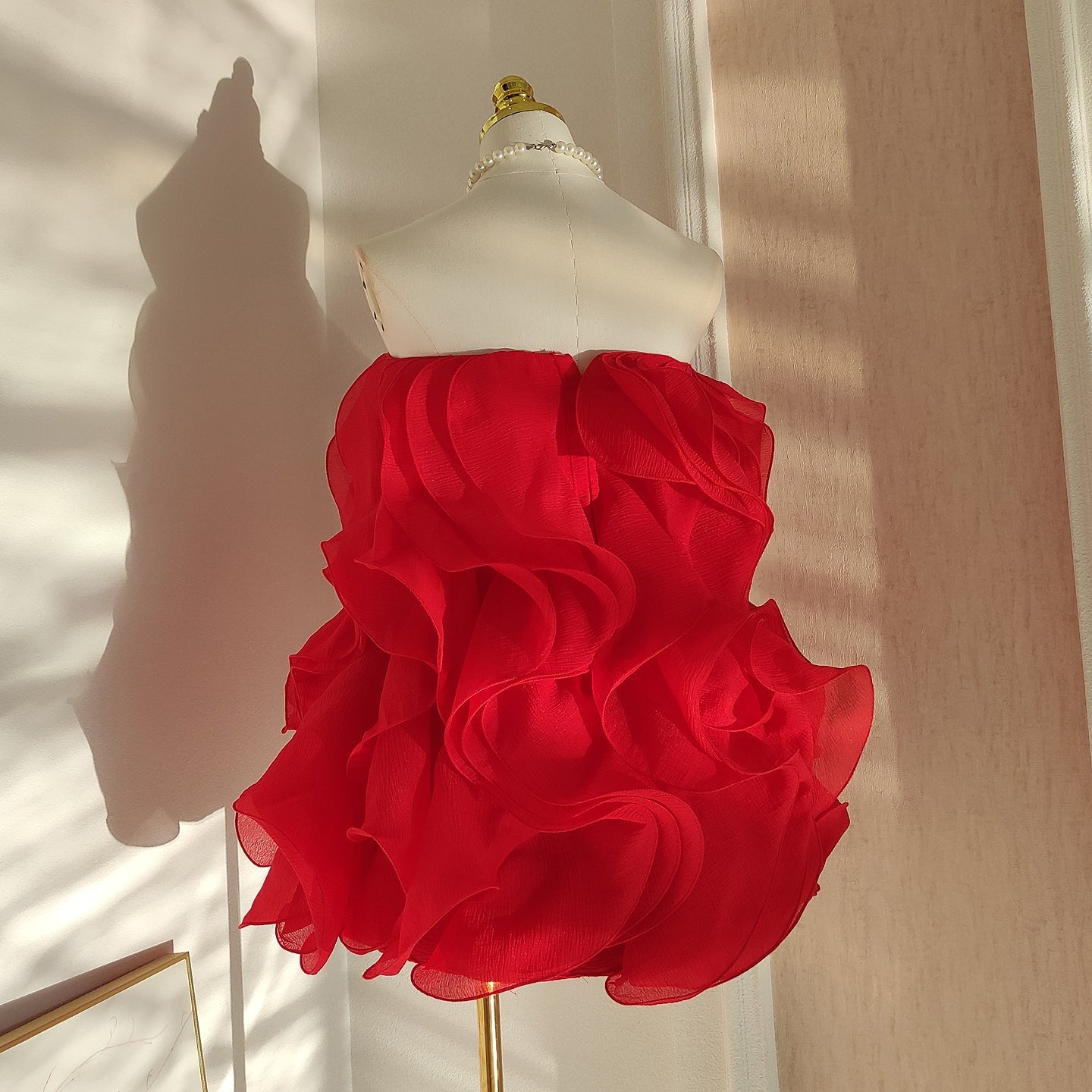 Multi-Layered 3D Mini Dress in Red