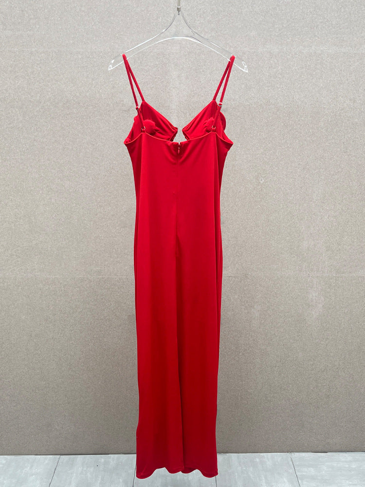 Rose Strappy Maxi Dress in Red