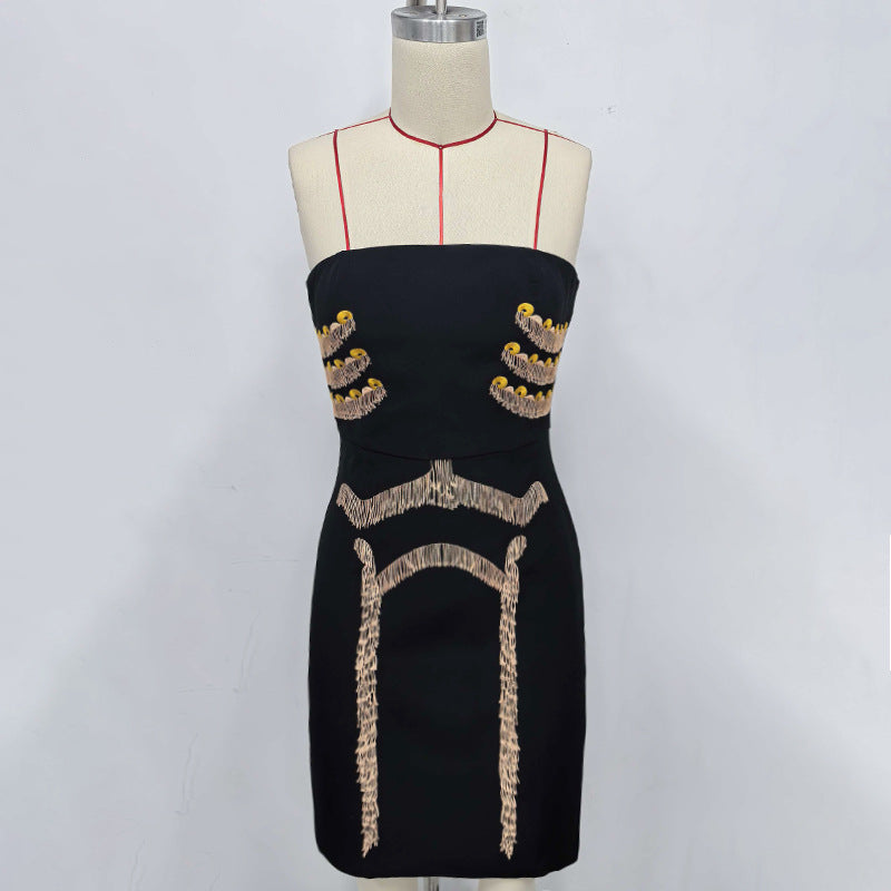 Embellished Bustier Mini Dress in Black