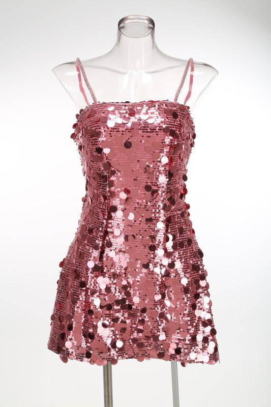 Strappy Sequin Embellished Mini Dress in Pink