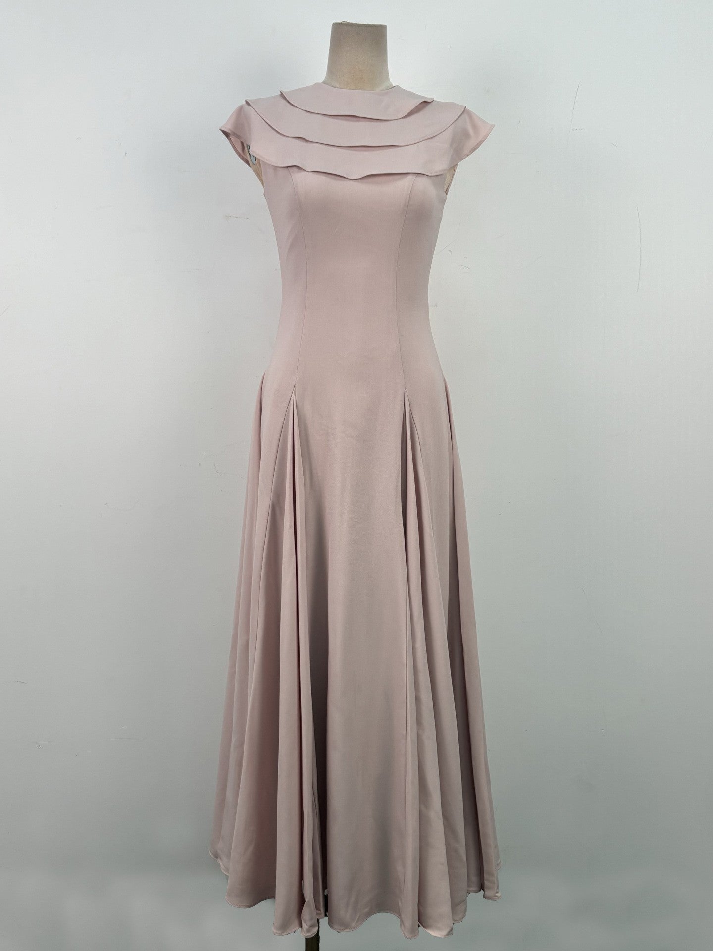 A-line Jewel Neck ViscoSequin Ankle Maxi Dress in Beige