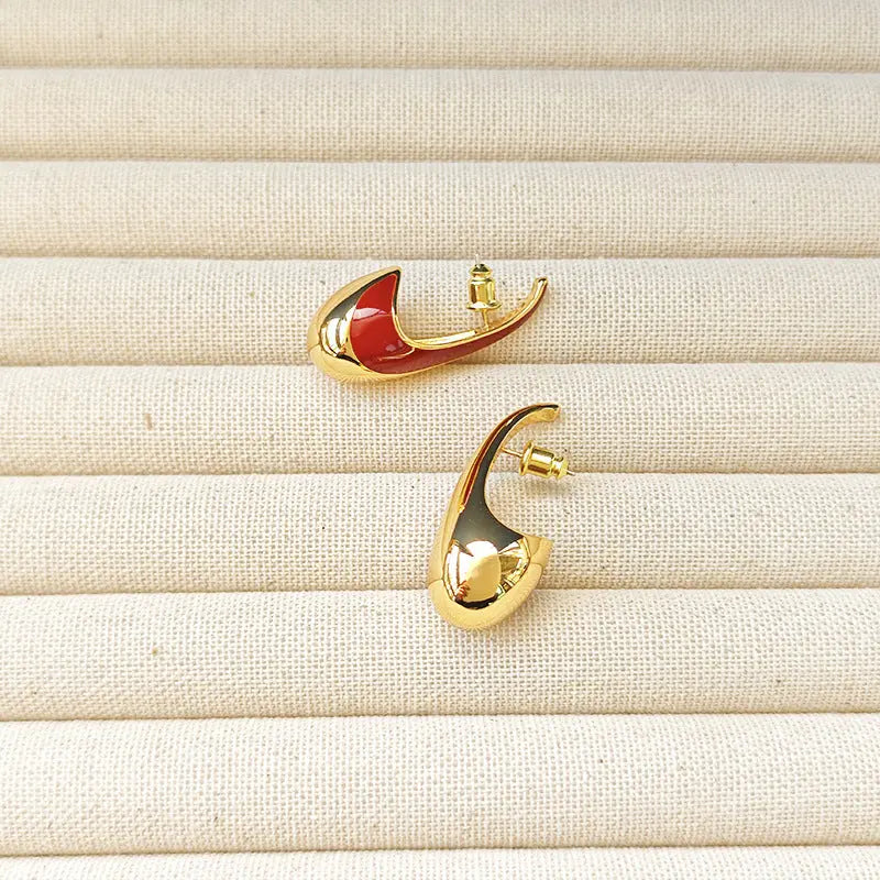 Retro Enamel Gold- Red Earring