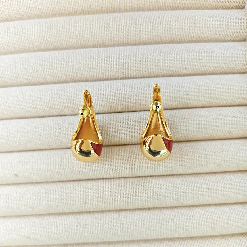 Retro Enamel Gold- Red Earring