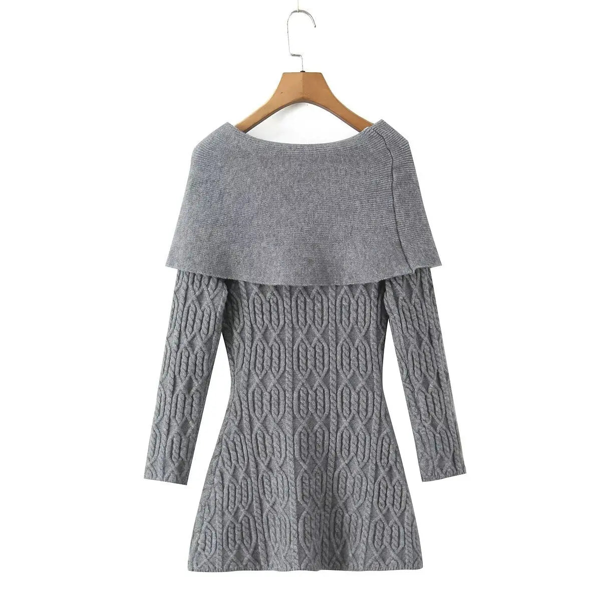 Off Shoulder Knit Mini Dress - Grey