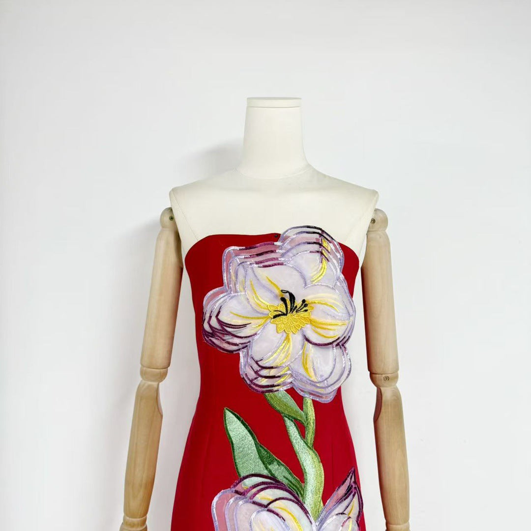 Floral Bustier Maxi Dress in Red