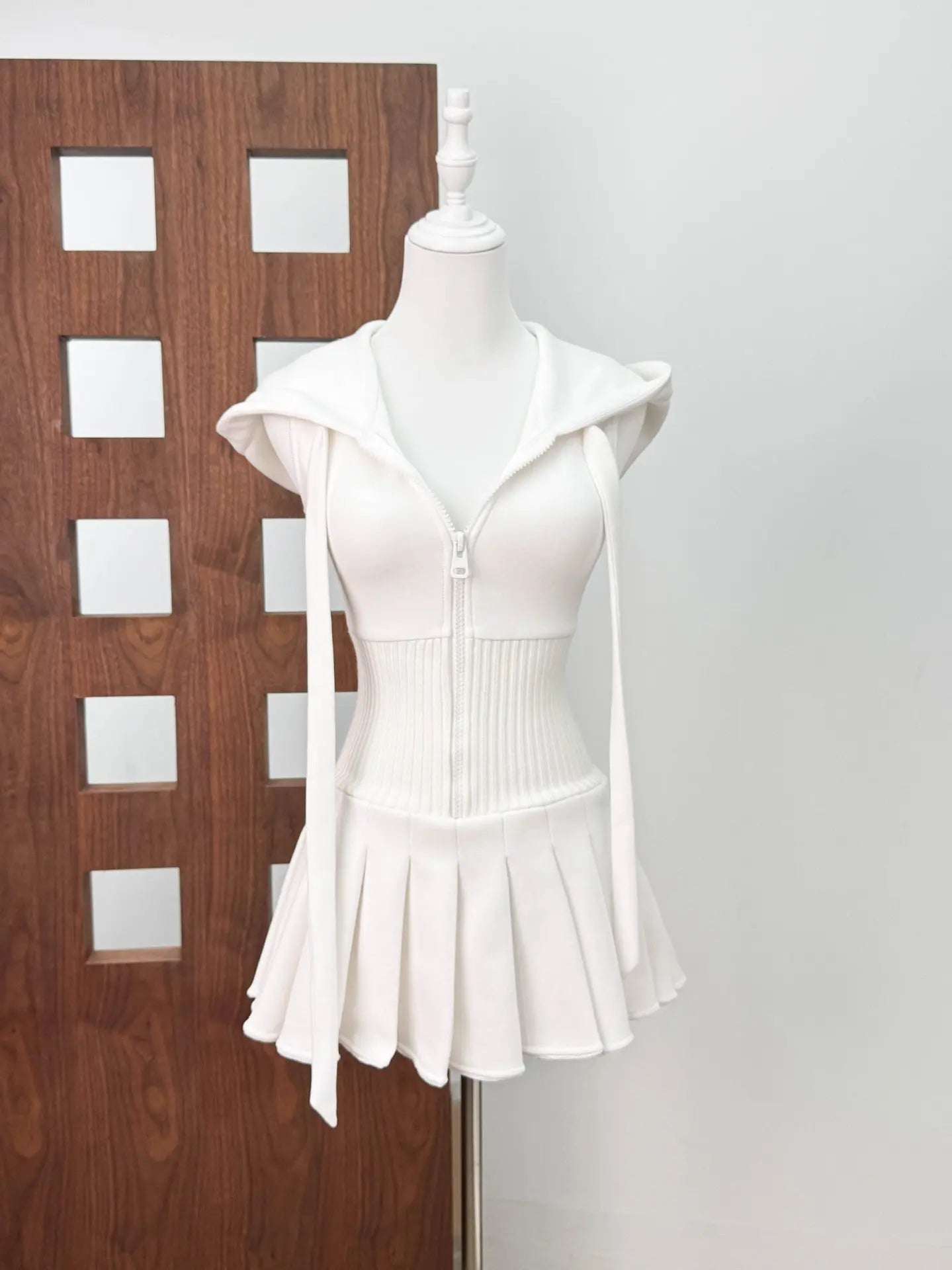 Sleeveless Knit Mini Dress - White