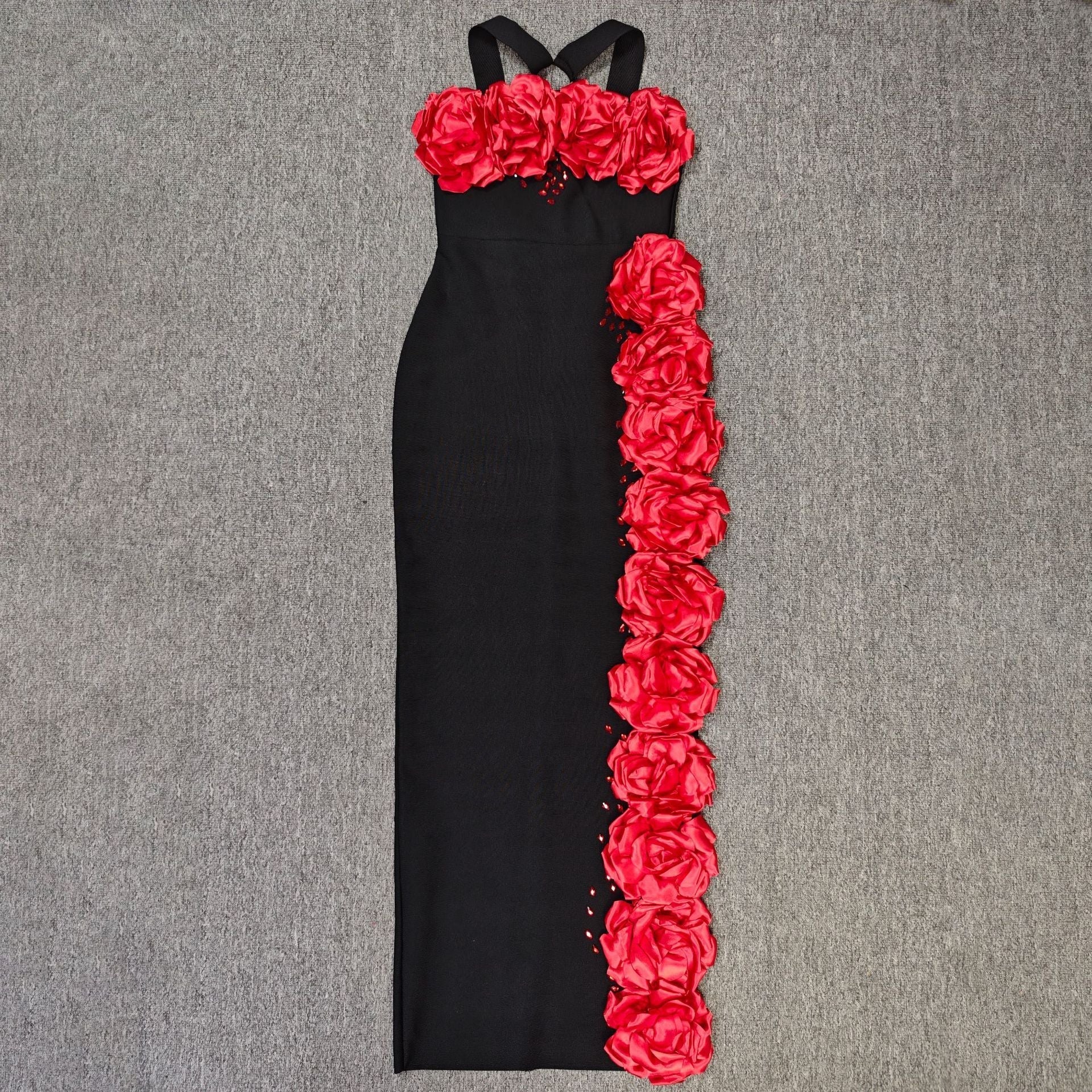 Flower Bandage Maxi Dress in Black