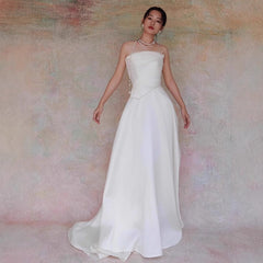 White French Satin Maxi Train Welcome Gown