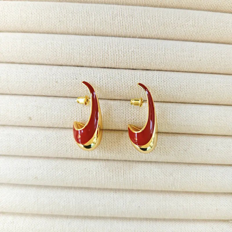 Retro Enamel Gold- Red Earring