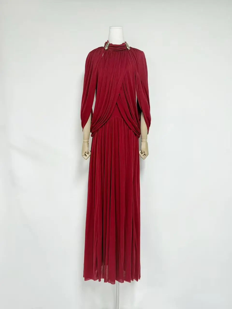 Red Cape Sleeve Knit Maxi Dress