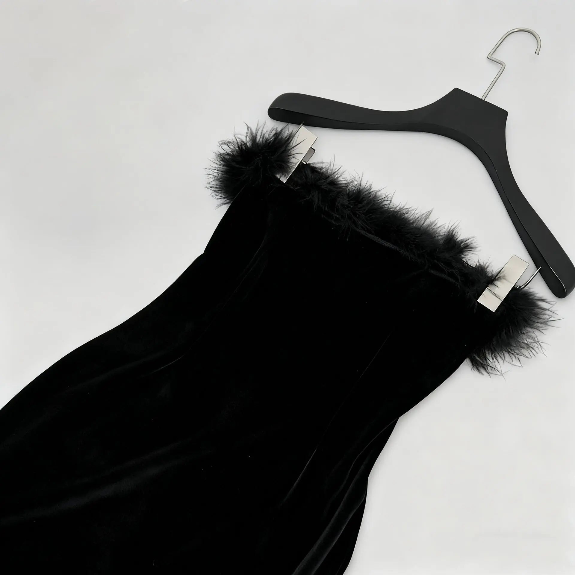 Feather Mini Dress in Black