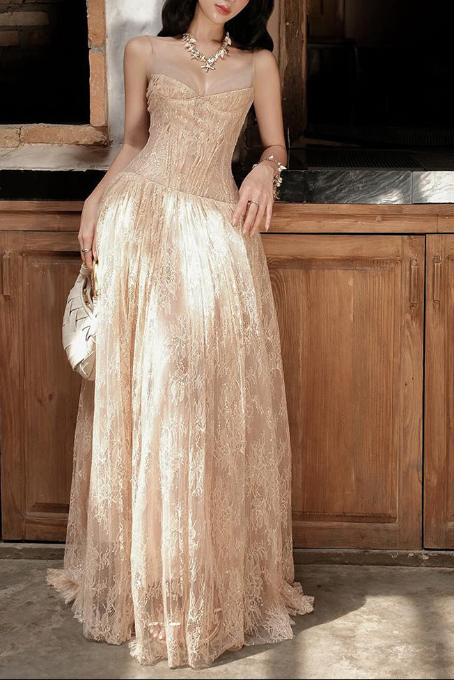 Rose Asymmetrical Waist Strap Maxi Dress - Khaki
