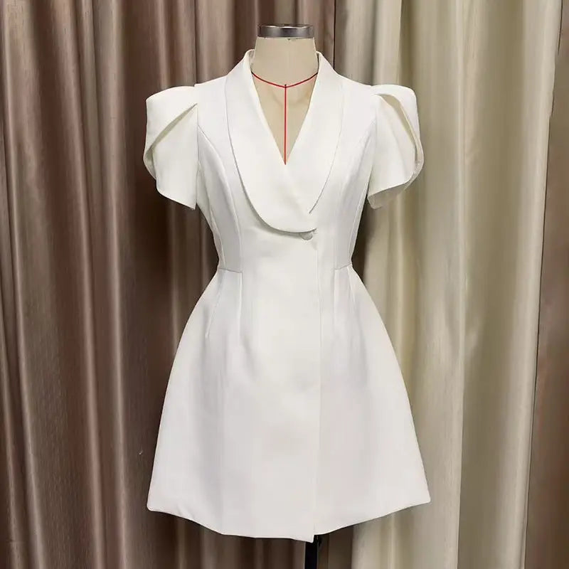 V-Neck A-Line Mini Dress in White