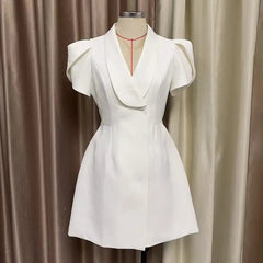 V-Neck A-Line Mini Dress in White