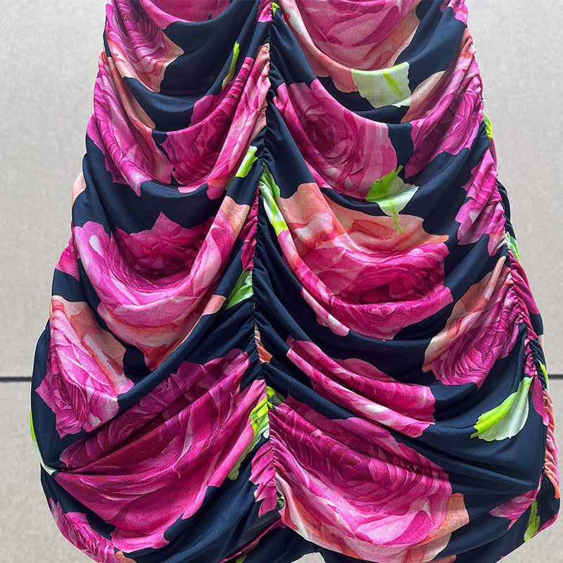 Sequin Floral Ruched Mini Dress in Purple