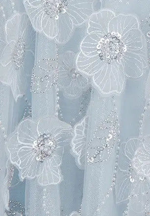 Light Blue Sleeveless Flower Diamond Short Doll Dress