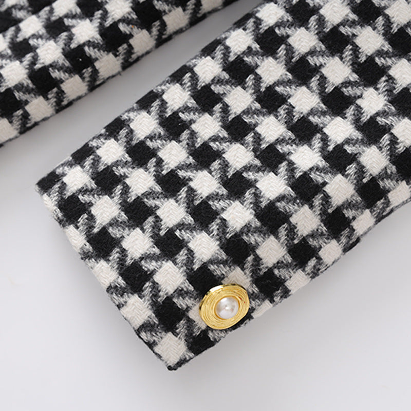 Black Double-Breasted Houndstooth Wool-Blend Blazer