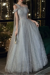 Blue One-Shoulder Maxi Evening Dress