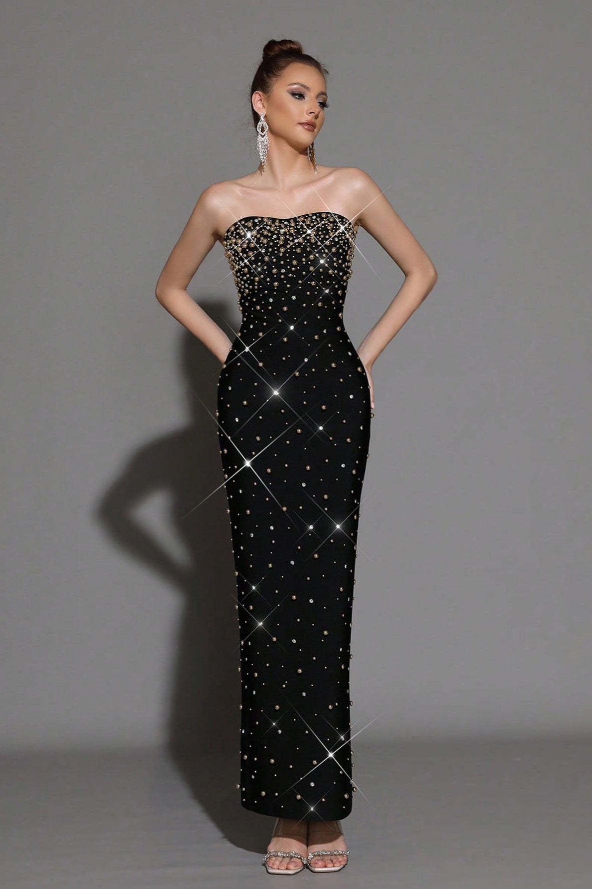 Rhinestone Black Maxi Dress
