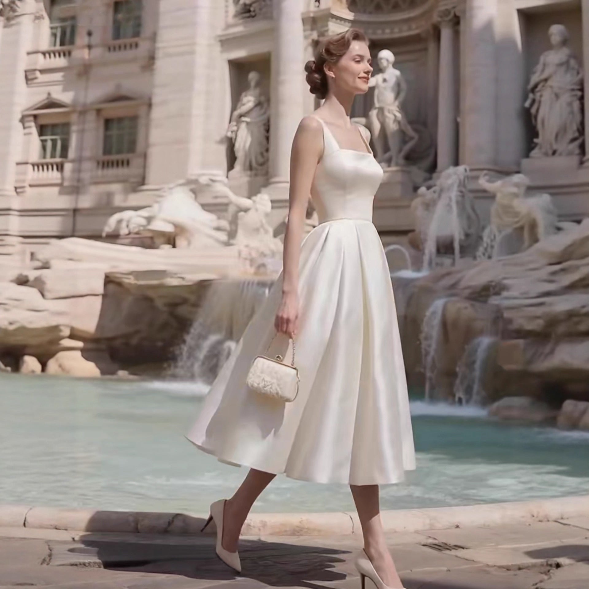 Off-the-Shoulder Minimalist Midi Dress - Off-White