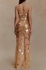 Sequin Embellished Backless Maxi Dress - Gold