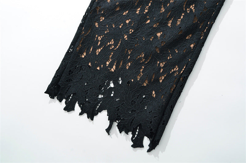Strap Embroidered Lace Maxi Dress in black