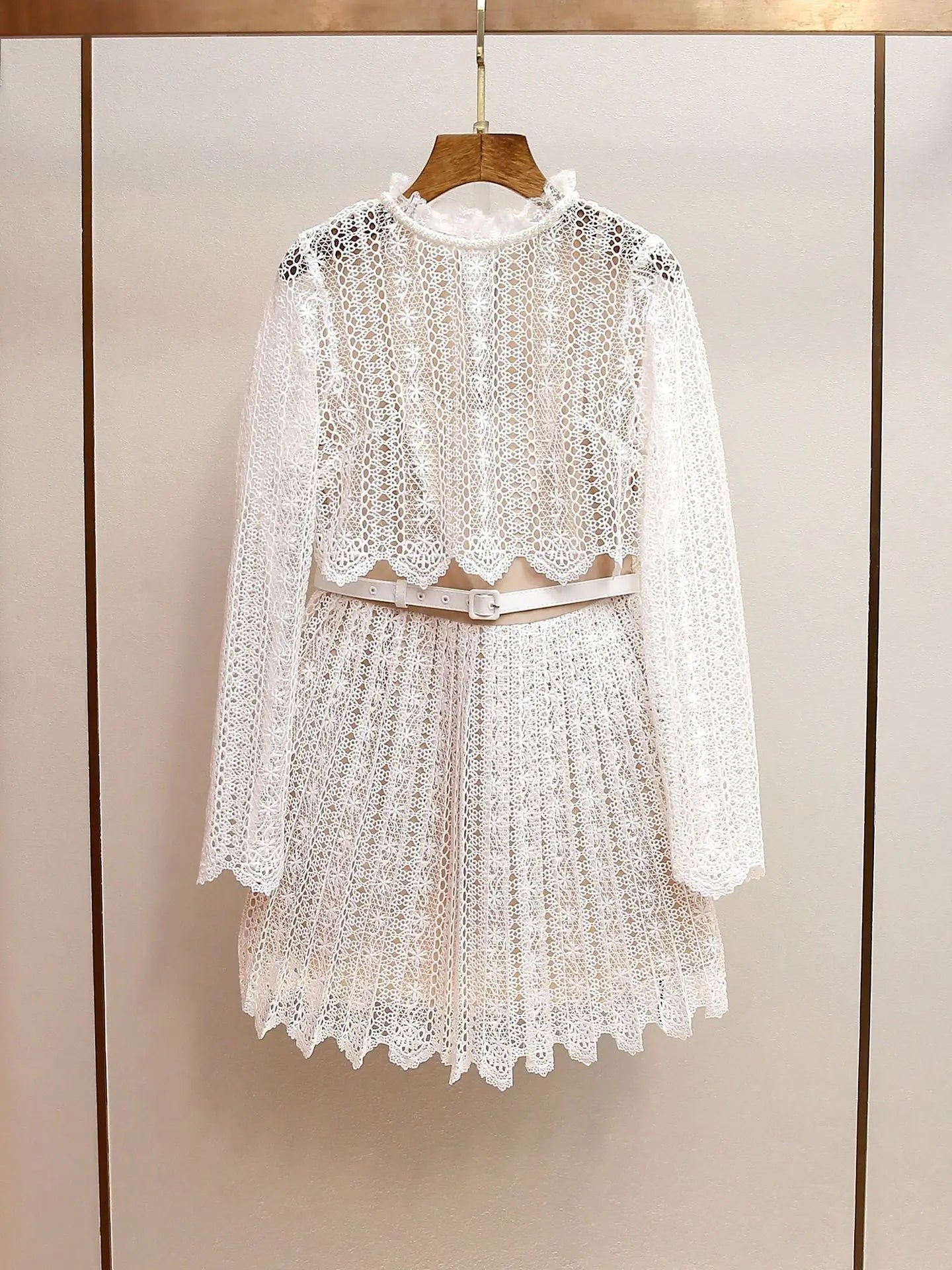 Cream Organza Lace Mini Dress