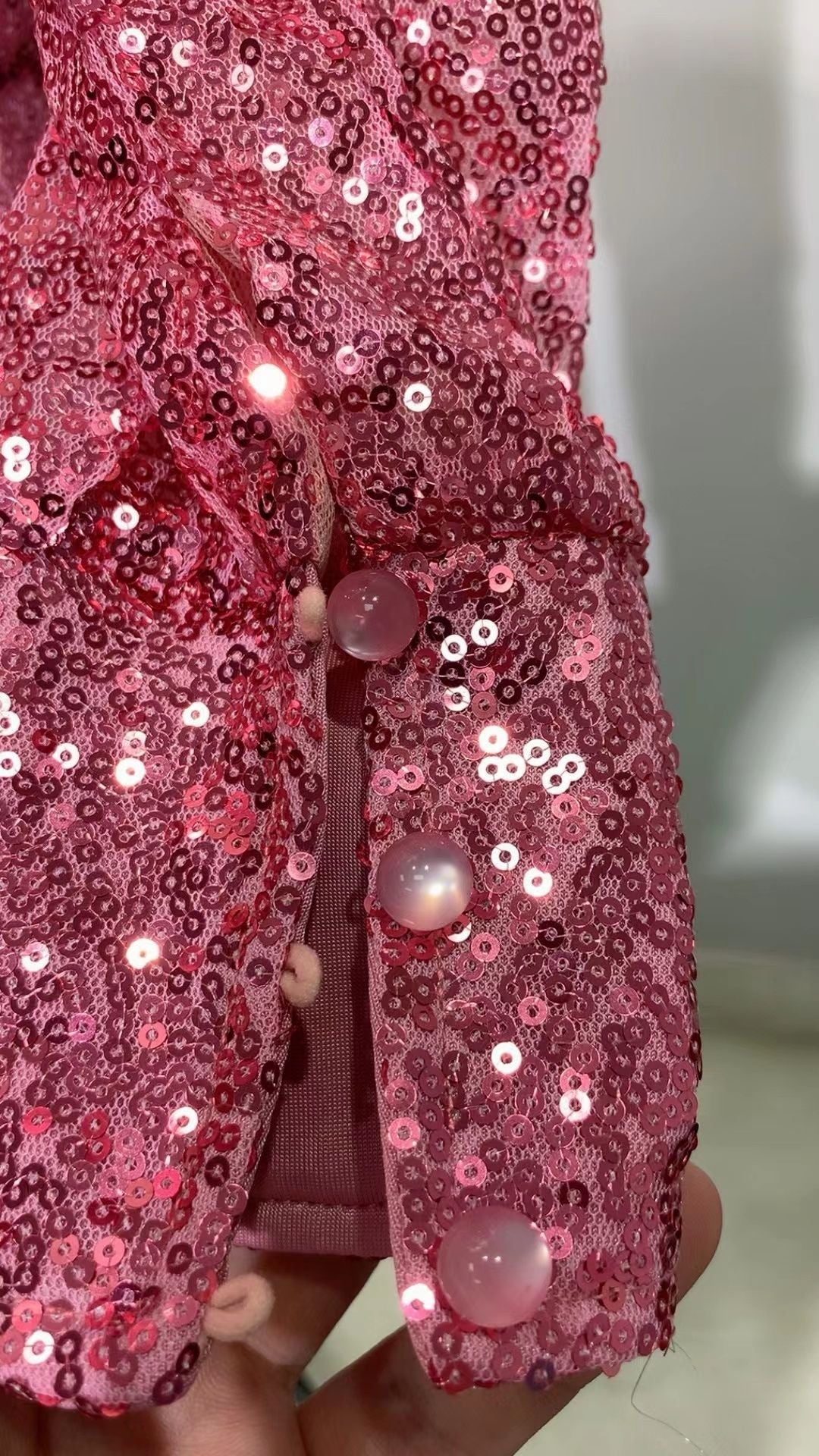 Ruched Cut Out Sequin Mini Dress in Pink