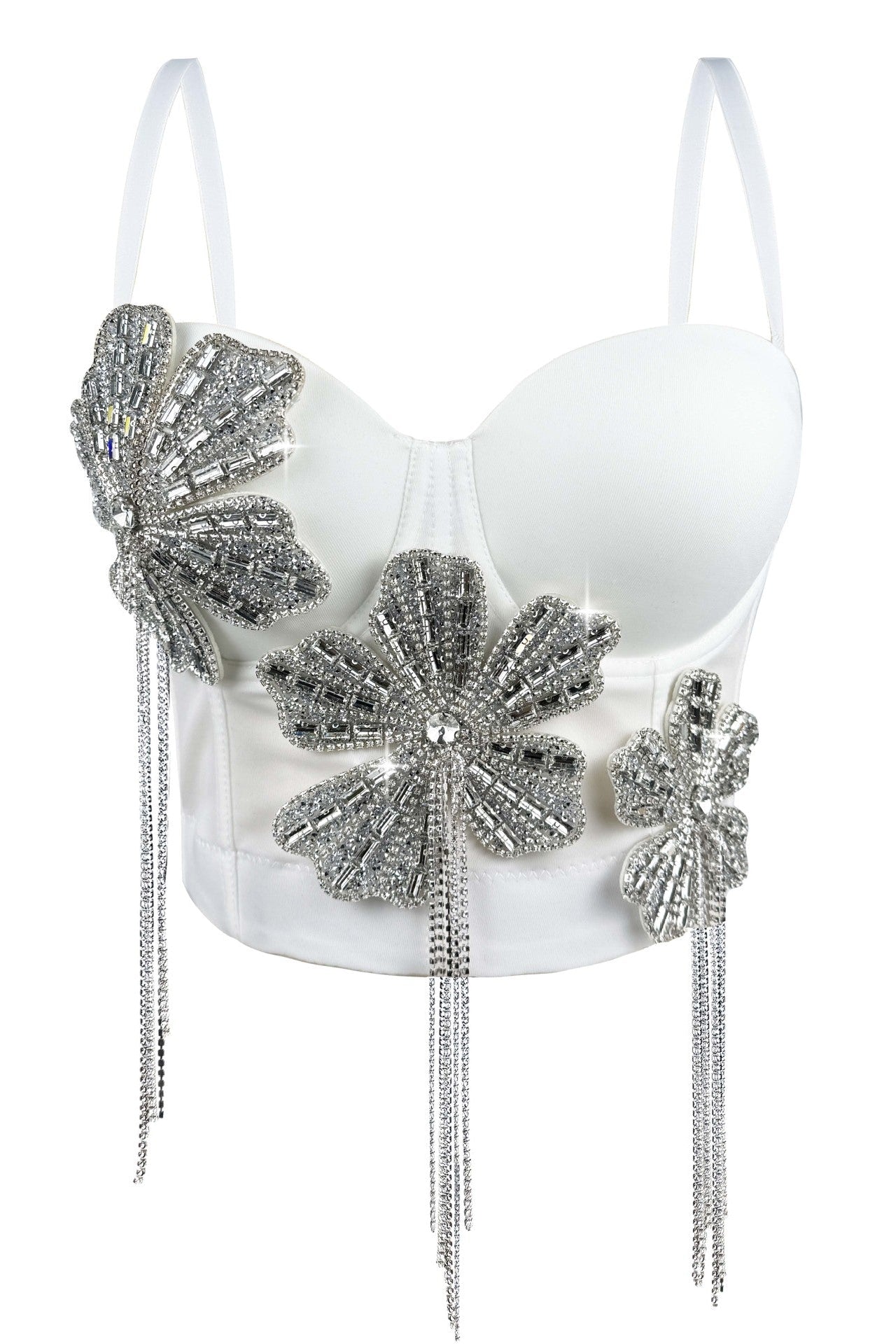 Strap 3D Rhinestone Flower Fringe Corset Bustier Top