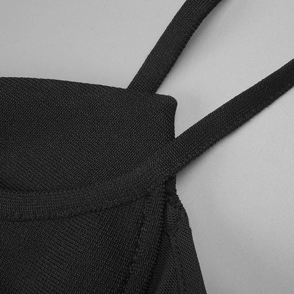 Back Knitted Bandage Maxi Dress in Black