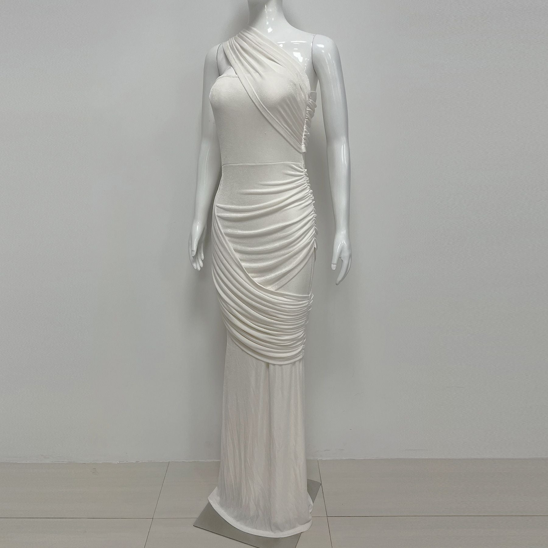 Asymmetrical Off-Shoulder Ruffled Maxi Dress - White