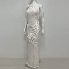 Asymmetrical Off-Shoulder Ruffled Maxi Dress - White