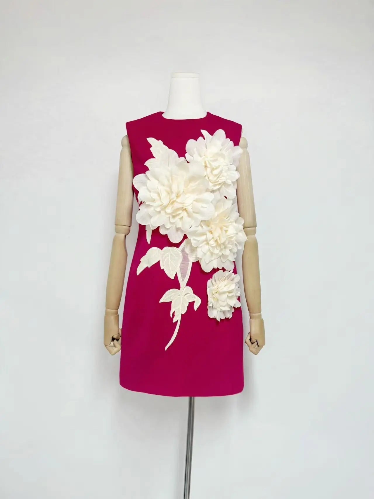 3D Flower Embellished Mini Dress in Black
