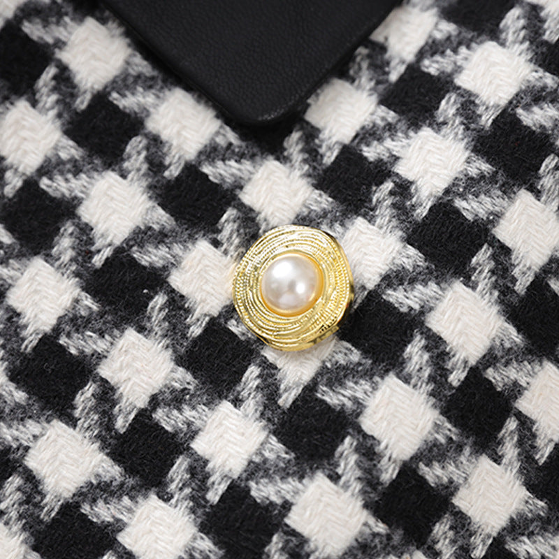 Black Double-Breasted Houndstooth Wool-Blend Blazer