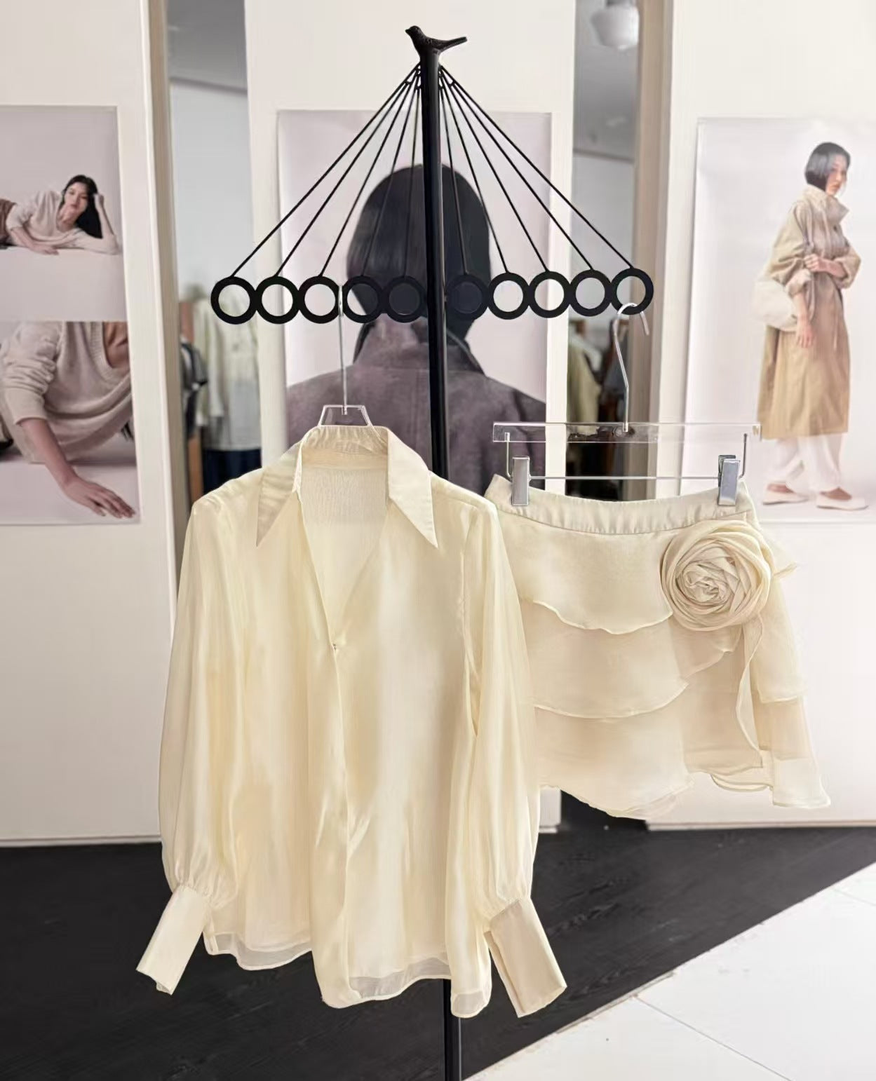 Wrap V-Neck Organza Shirt Mini Dress in Apricot