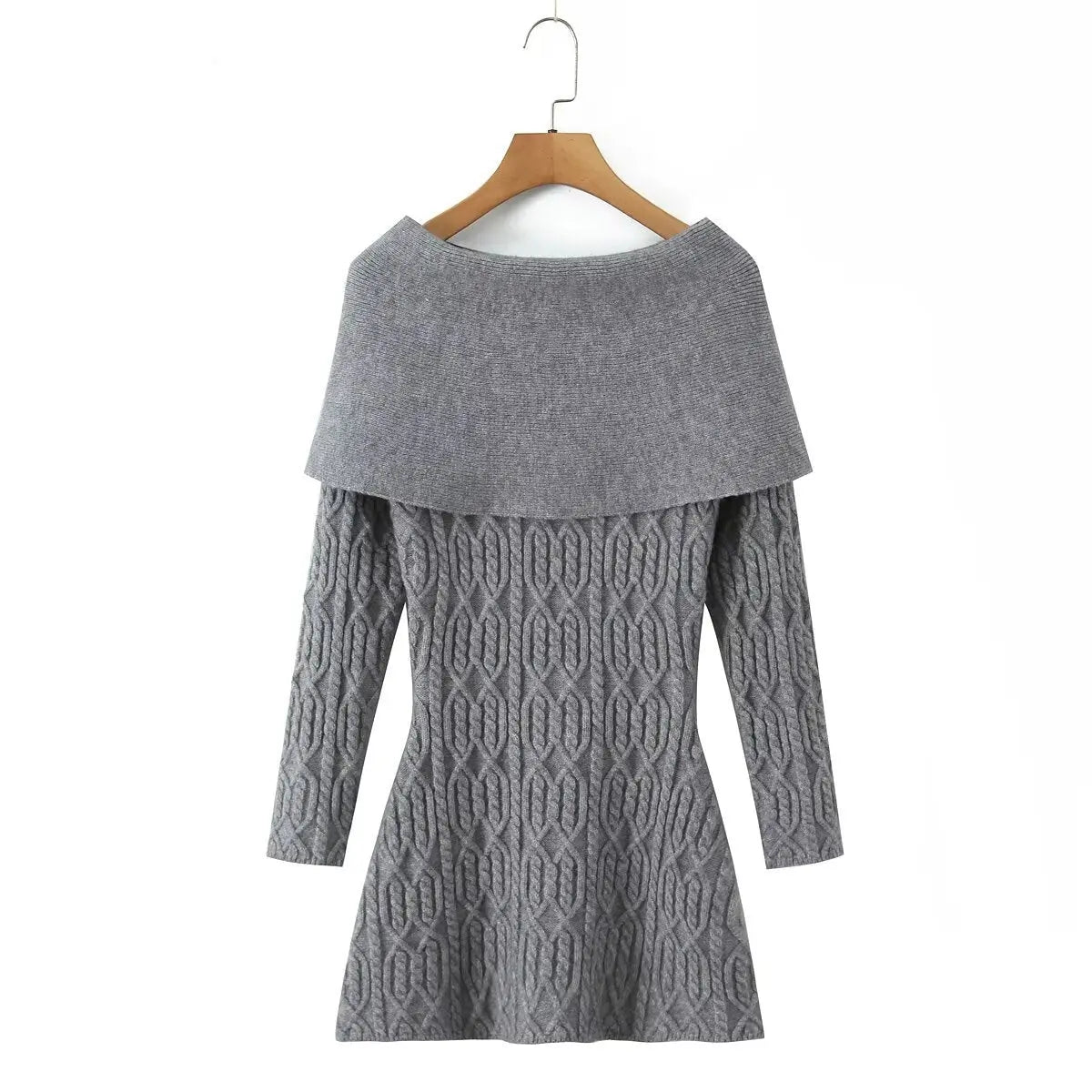 Off Shoulder Knit Mini Dress - Grey