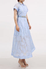 Crystal Embellished Midi Dress in Blue