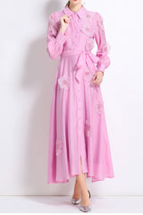 Embroidered Midi Dress in Pink