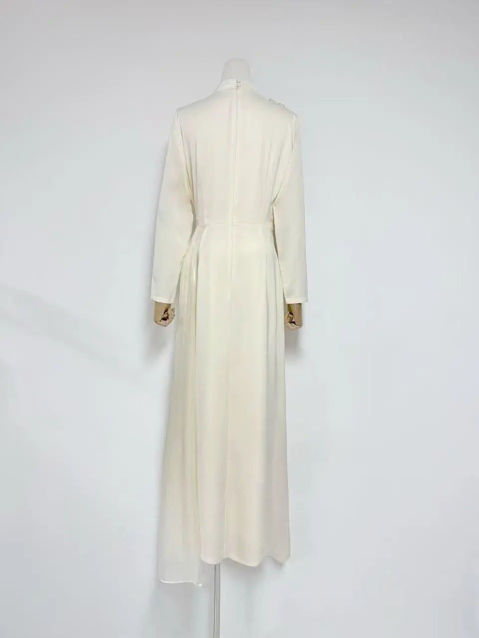 Crystal Flower Long-Sleeve Lace Maxi Dress in Apricot