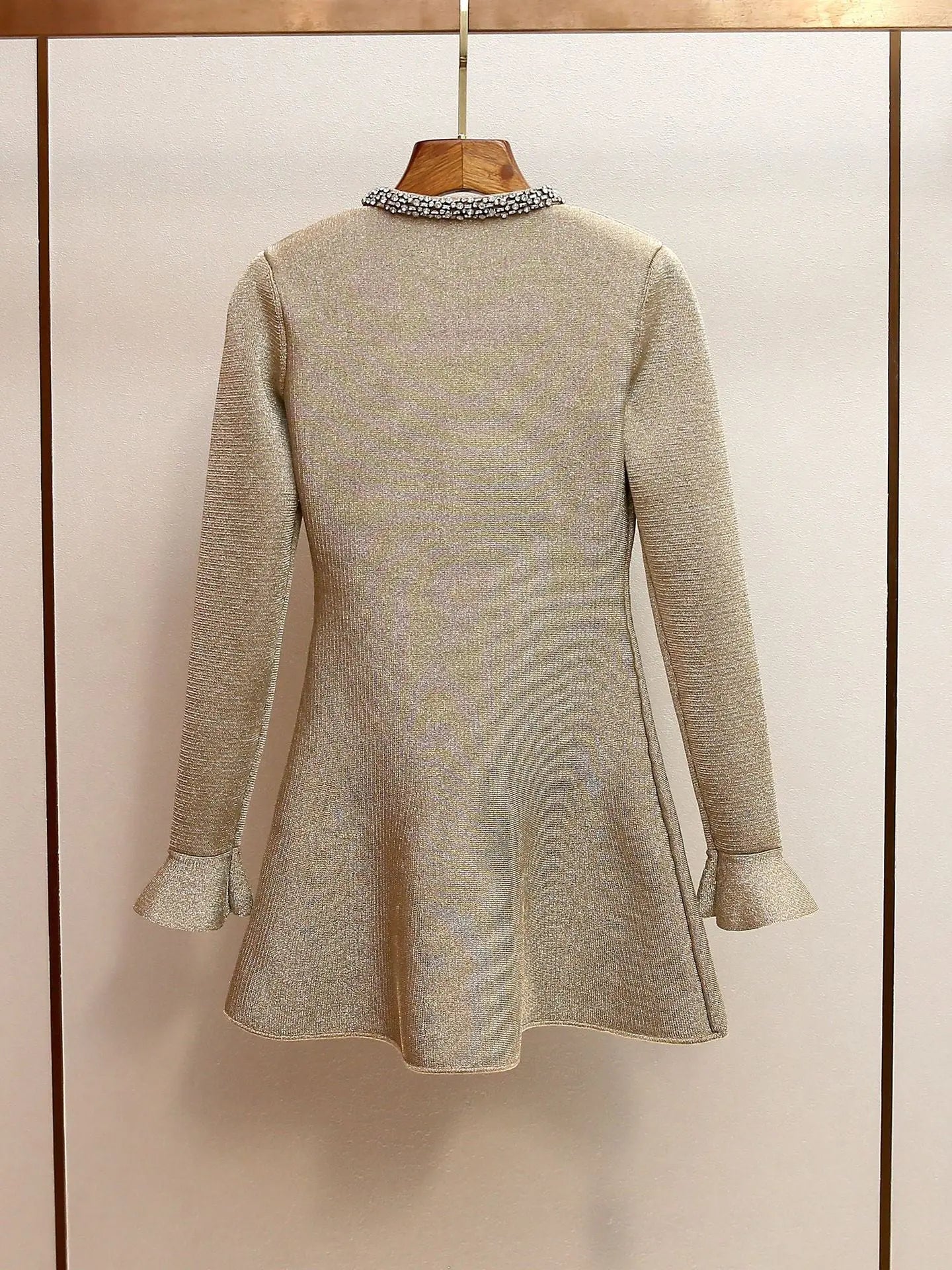 Gold Crystal Trim Knit Mini Dress