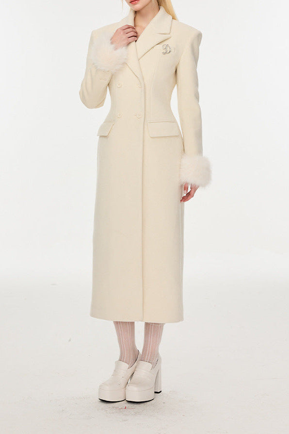 Slim Faux Fur Mid-Length Woolen Coat