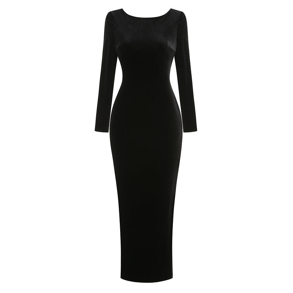 Black long-Sleeve Backless Maxi Dress