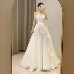 White Minimalist Wedding Dress With a Slimming Effect Maxi Dress
